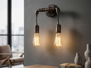 Ausgefallene Wandleuchte AMARCORD 2-flammig in Wasserrohr Optik, Rost, Höhe 26cm