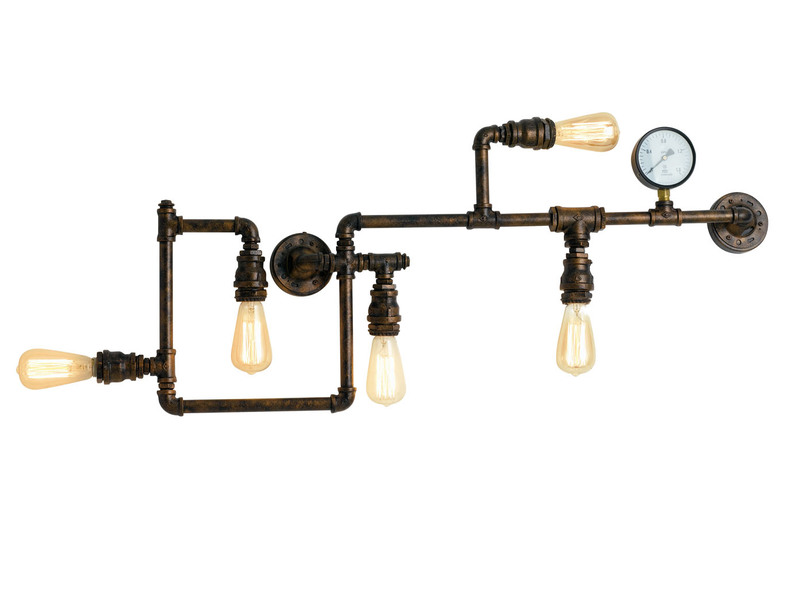 Wandleuchte AMARCORD 5-flammig in Wasserrohr Optik, Rost, Breite 114cm