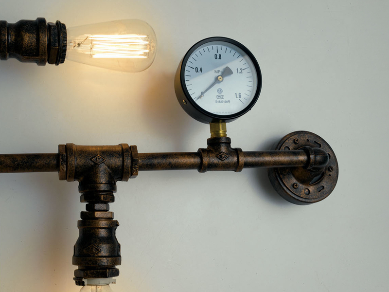 Wandleuchte AMARCORD 5-flammig in Wasserrohr Optik, Rost, Breite 114cm