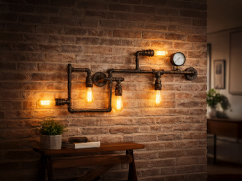 Wandleuchte AMARCORD 5-flammig in Wasserrohr Optik, Rost, Breite 114cm Wandleuchte AMARCORD 5-flammig in Wasserrohr Optik, Rost, Breite 114cm