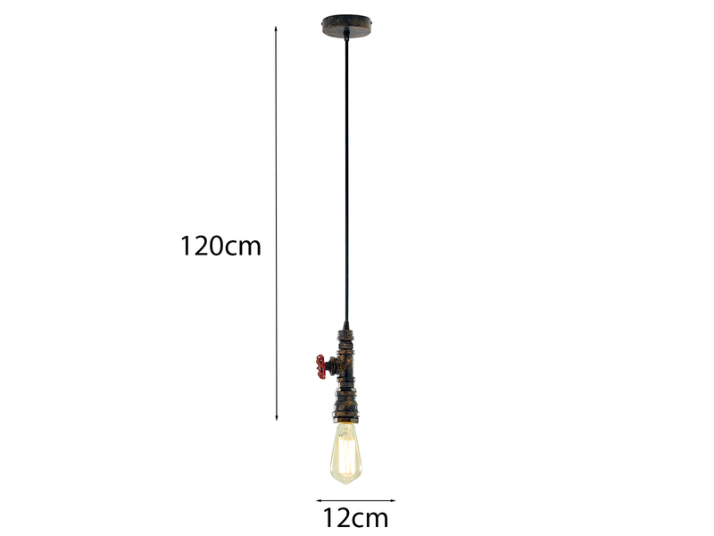 Pendelleuchte AMARCORD 1-flammig in Wasserrohr Optik Rost, Ø12cm