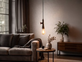 Pendelleuchte AMARCORD 1-flammig in Wasserrohr Optik Rost, Ø12cm