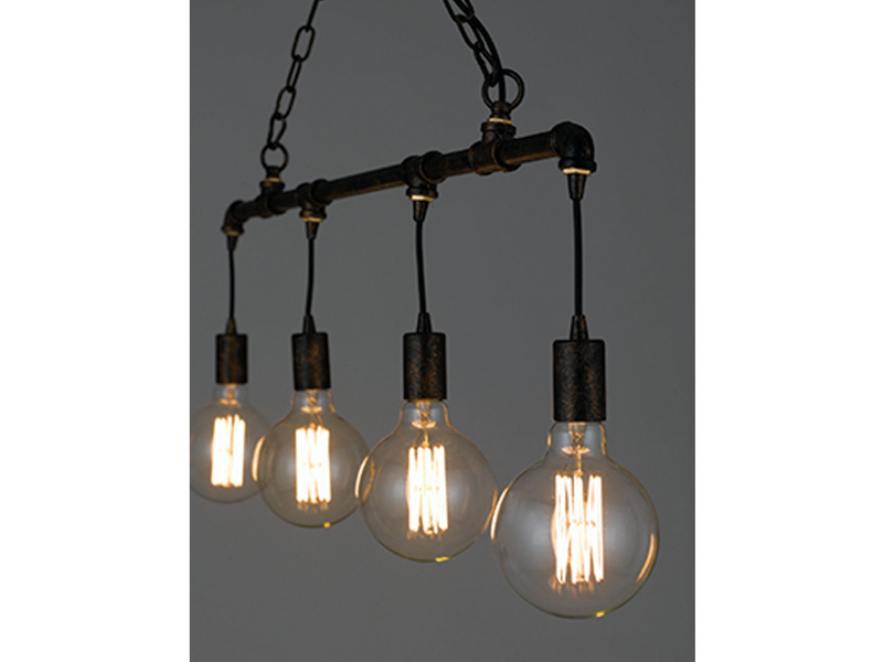 Pendelleuchte AMARCORD 4-flammig Rostoptik, Industrial Wasserrohr, Breite 86cm