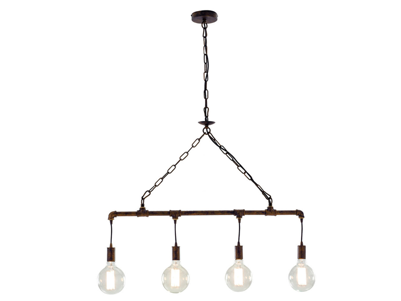 Pendelleuchte AMARCORD 4-flammig Wasserrohr Optik in Rost, Breite 86cm