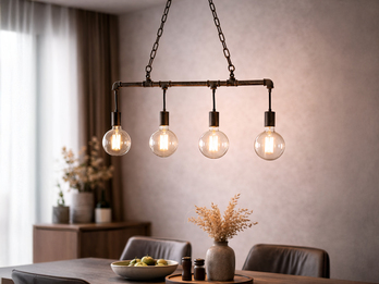 Pendelleuchte AMARCORD 4-flammig Wasserrohr Optik in Rost, Breite 86cm