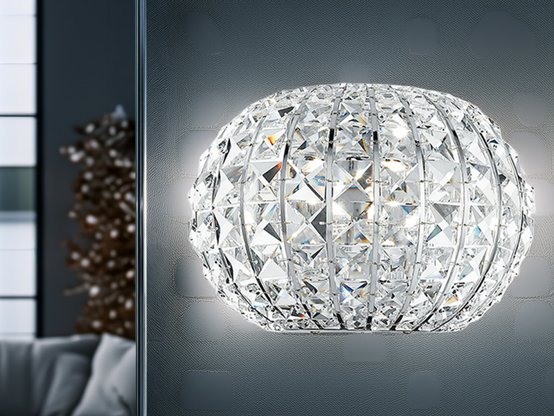 Wandleuchte CONCERT Chrom mit Glas Kristallen, Breite 25cm