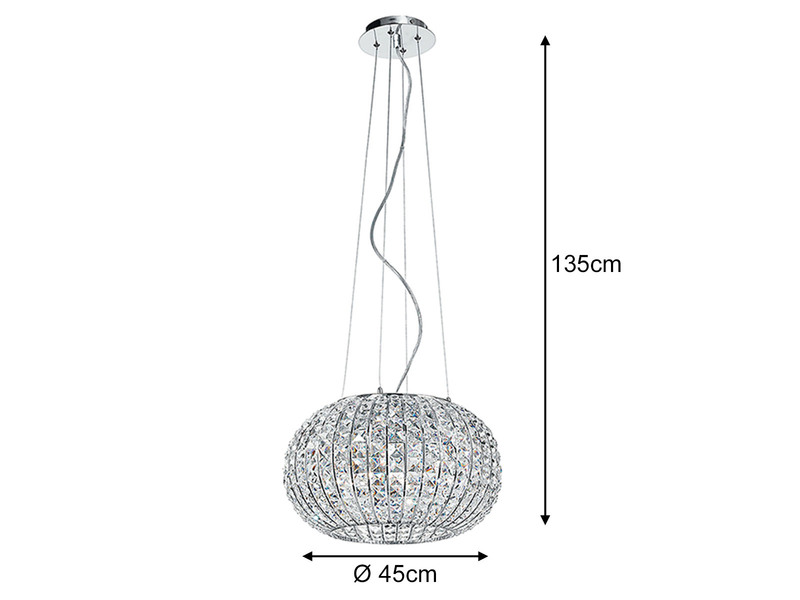 Kugel Pendelleuchte CONCERT Chrom mit Glas Kristallen, Ø 45cm
