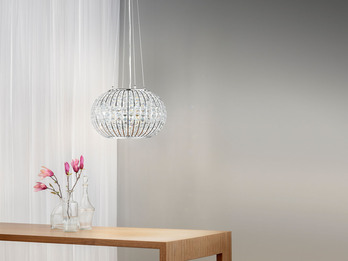 Kugel Pendelleuchte CONCERT Chrom mit Glas Kristallen, Ø 45cm