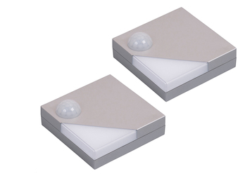 2er Set LED Schrankleuchten mit Bewegungs- & Dämmerungssensor, Quadrat 9,2cm