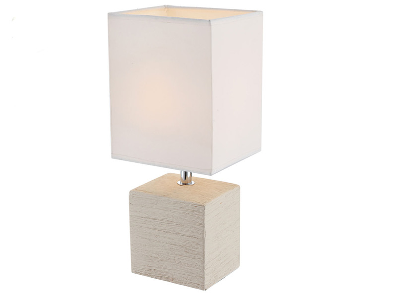 LED Tischleuchte eckig Weiß mit Keramikfuß und Stoffschirm, Höhe 29cm