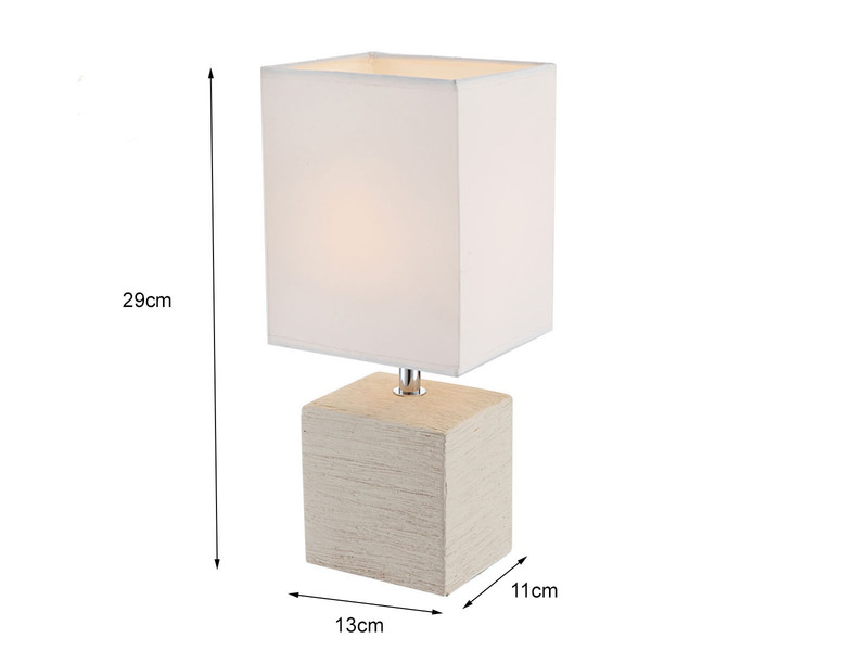 LED Tischleuchte eckig Weiß mit Keramikfuß und Stoffschirm, Höhe 29cm