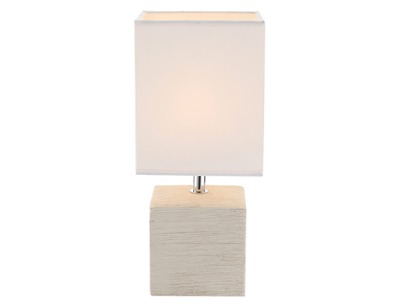 LED Tischleuchte eckig Weiß mit Keramikfuß und Stoffschirm, Höhe 29cm