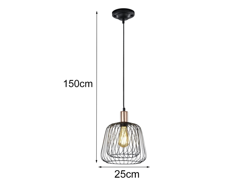 Kleine LED Pendelleuchte mit Drahtgitter Lampenschirm Schwarz, Ø 25cm