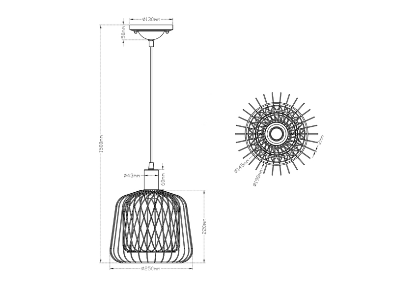 Kleine LED Pendelleuchte mit Drahtgitter Lampenschirm Weiß, Ø 25cm