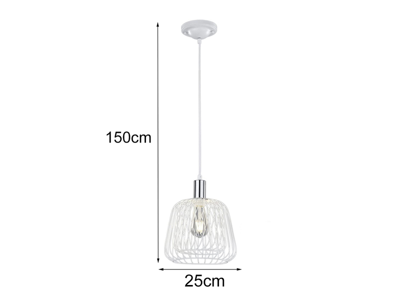 Kleine LED Pendelleuchte mit Drahtgitter Lampenschirm Weiß, Ø 25cm