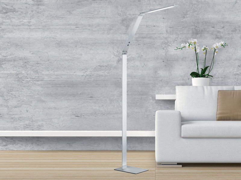 LED Stehleuchte GERI Silber, dimmbar & Lichtfarbe wählbar, Höhe 133cm