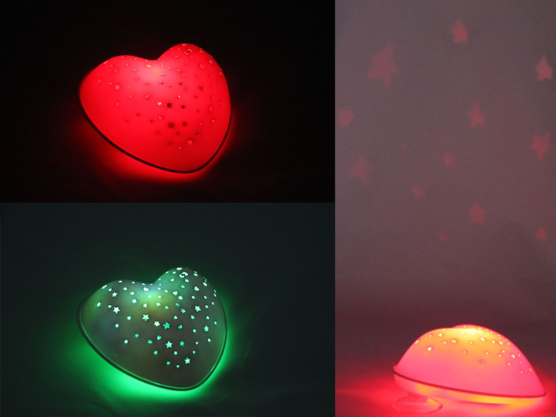 2 x LED Nachtlicht SOLAR HEART projiziert Herzen/Sterne mit Solar/USB aufladbar