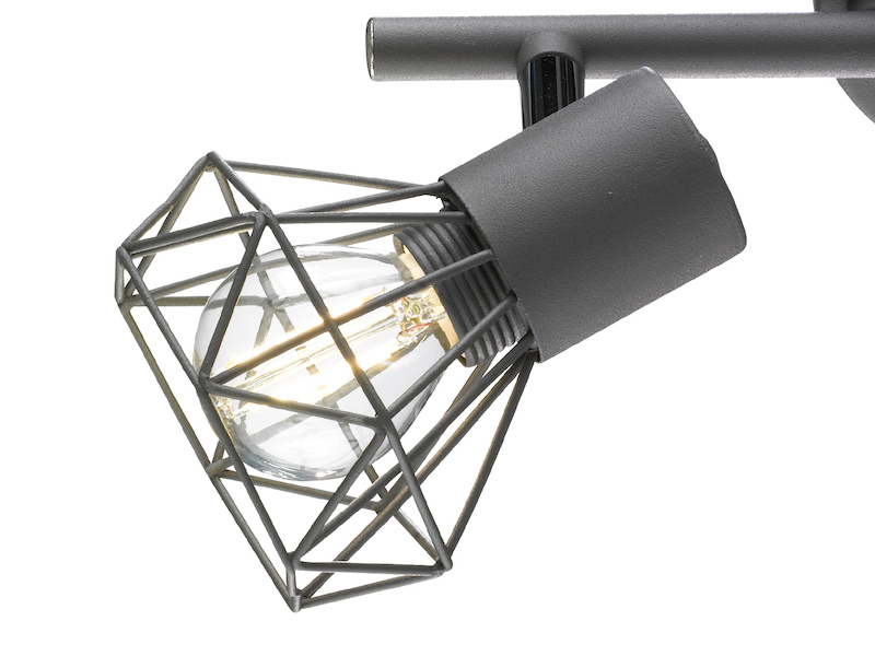 Deckenstrahler RAN Grau 2-flammig, Gitterlampe schwenkbar, Breite 25cm