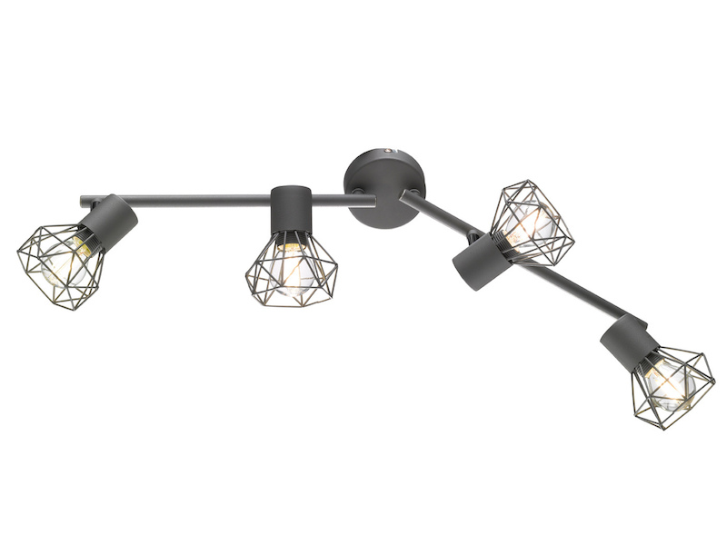 Deckenstrahler RAN Grau 4-flammig, Gitterlampe schwenkbar, Breite 60cm