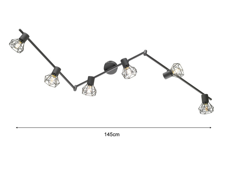 Deckenstrahler RAN Grau 6flammig, Gitterlampe schwenkbar, 145cm lang