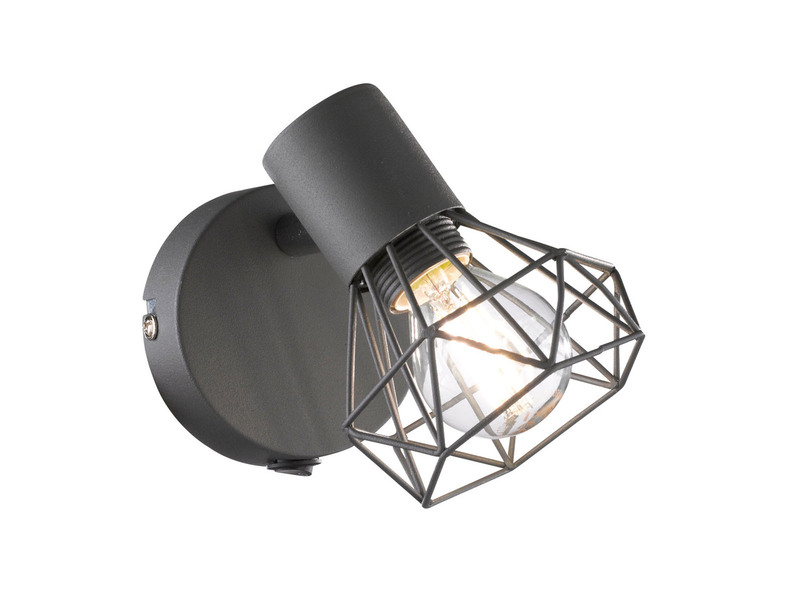 LED Wandstrahler Grau mit Schalter, Gitterlampe schwenkbar, Breite 8cm