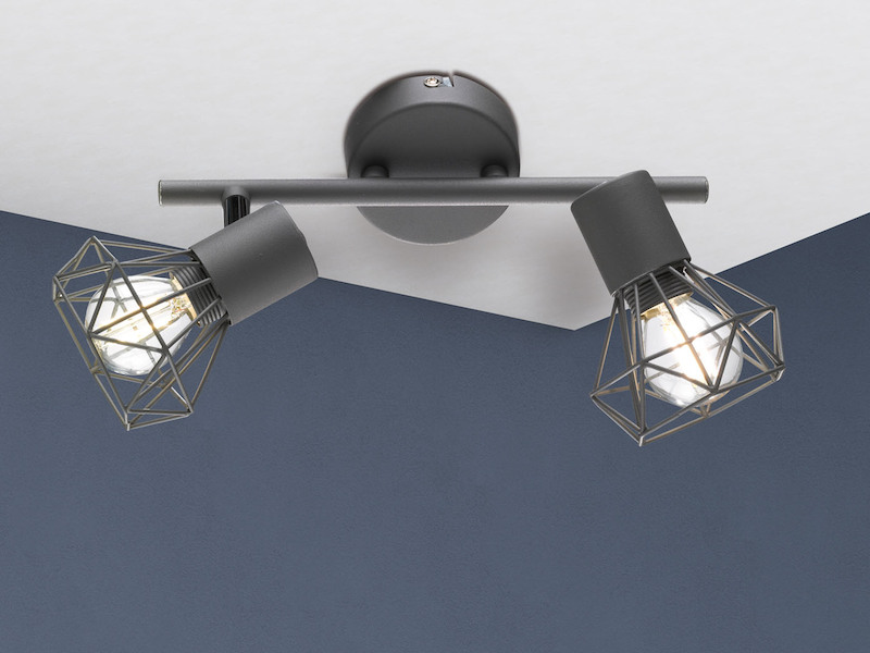 LED Deckenstrahler Grau 2-flammig, Gitterlampe schwenkbar, Breite 25cm