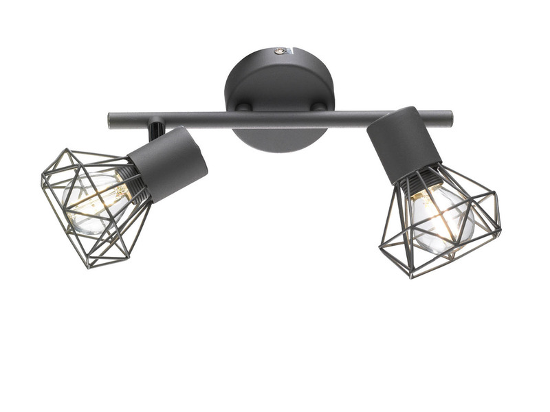 LED Deckenstrahler Grau 2-flammig, Gitterlampe schwenkbar, Breite 25cm