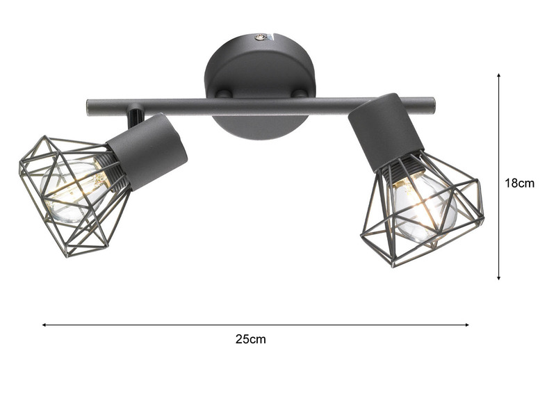 LED Deckenstrahler Grau 2-flammig, Gitterlampe schwenkbar, Breite 25cm