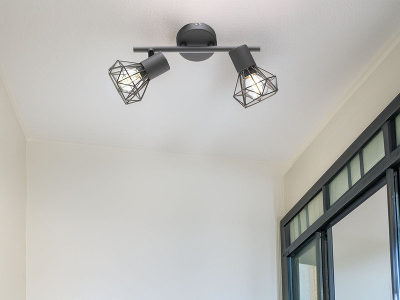 LED Deckenstrahler Grau 2-flammig, Gitterlampe schwenkbar, Breite 25cm