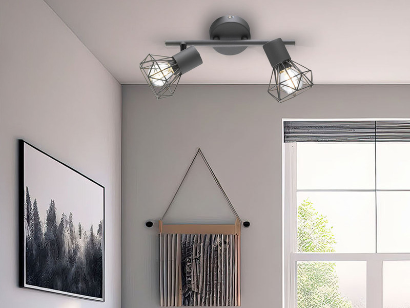 LED Deckenstrahler Grau 2-flammig, Gitterlampe schwenkbar, Breite 25cm