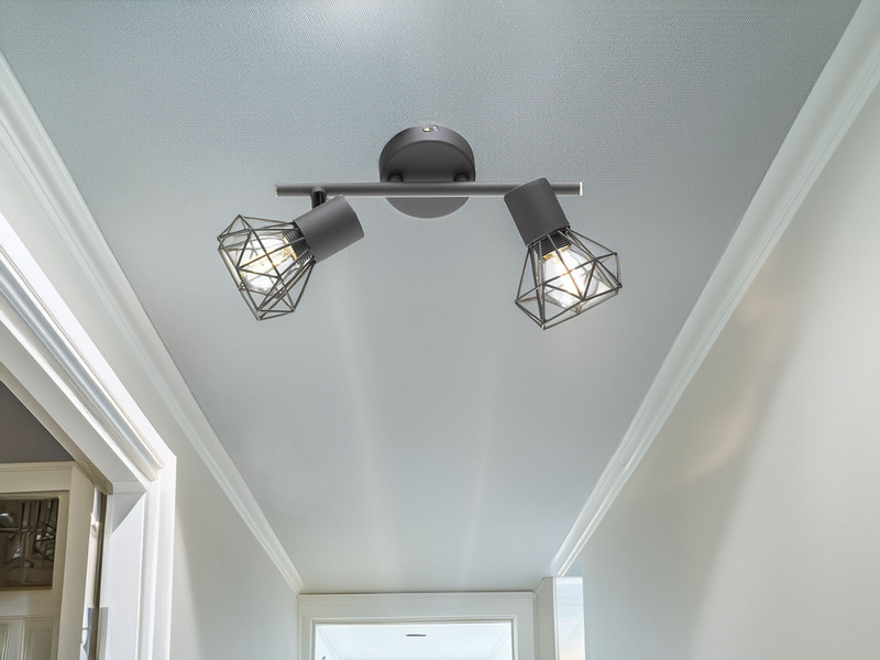 LED Deckenstrahler Grau 2-flammig, Gitterlampe schwenkbar, Breite 25cm