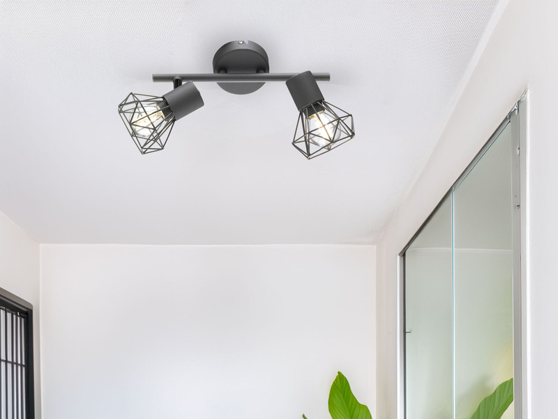 LED Deckenstrahler Grau 2-flammig, Gitterlampe schwenkbar, Breite 25cm
