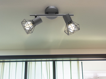 LED Deckenstrahler Grau 2-flammig, Gitterlampe schwenkbar, Breite 25cm