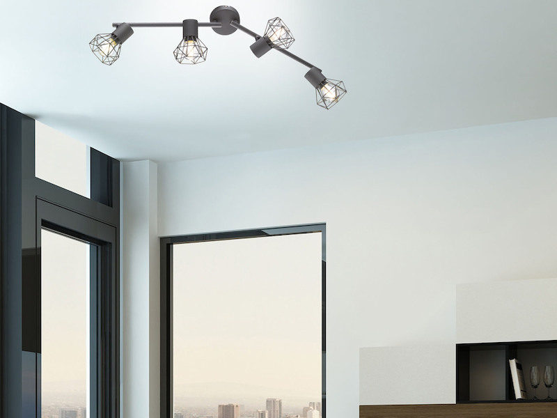 LED Deckenstrahler Grau 4-flammig, Gitterlampe schwenkbar, Breite 60cm