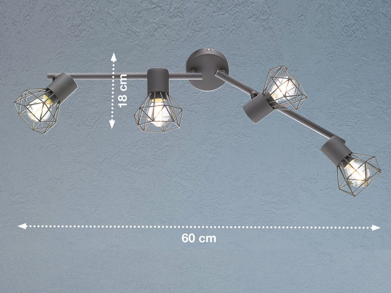 LED Deckenstrahler Grau 4-flammig, Gitterlampe schwenkbar, Breite 60cm