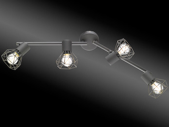 LED Deckenstrahler Grau 4-flammig, Gitterlampe schwenkbar, Breite 60cm