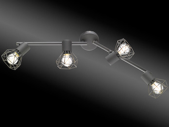 LED Deckenstrahler Grau 4flammig, Gitterlampe schwenkbar, 60cm lang