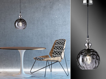 Kleine Pendelleuchte ULLER 1-flammig mit Rauchglas Glaskugel, Ø 20cm