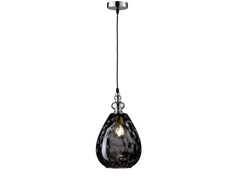 Kleine Pendelleuchte ULLER 1-flammig mit Rauchglas Lampenschirm, Ø 20cm