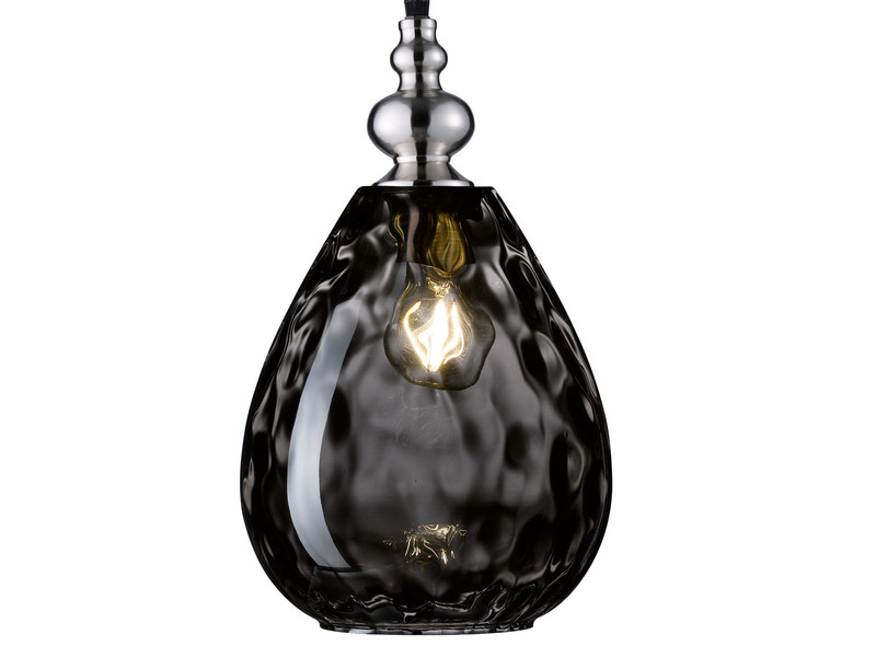 Kleine Pendelleuchte ULLER 1-flammig mit Rauchglas Lampenschirm, Ø 20cm