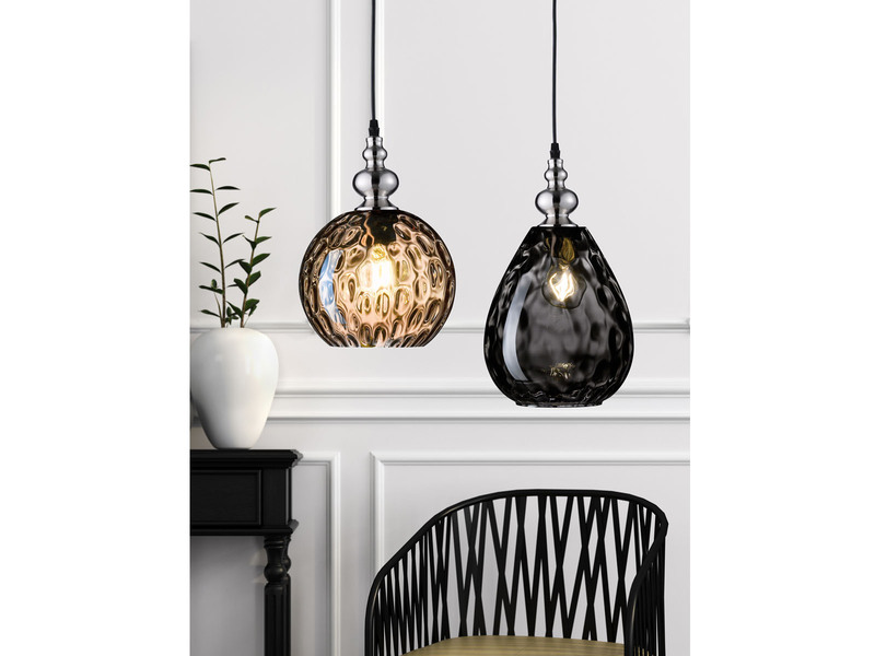 Kleine Pendelleuchte ULLER 1-flammig mit Rauchglas Lampenschirm, Ø 20cm