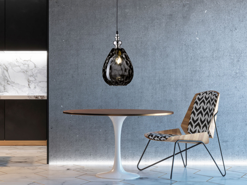 Kleine Pendelleuchte ULLER 1-flammig mit Rauchglas Lampenschirm, Ø 20cm