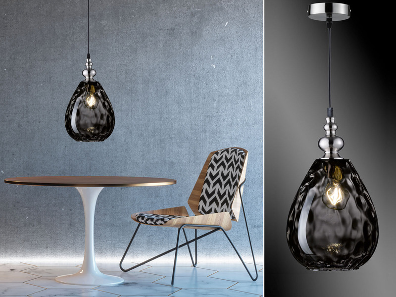 Kleine Pendelleuchte ULLER 1-flammig mit Rauchglas Lampenschirm, Ø 20cm