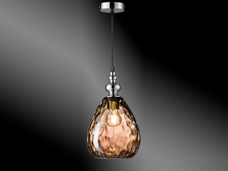 Kleine Pendelleuchte ULLER mit Glas Lampenschirm Amberfarbig, Ø 20cm