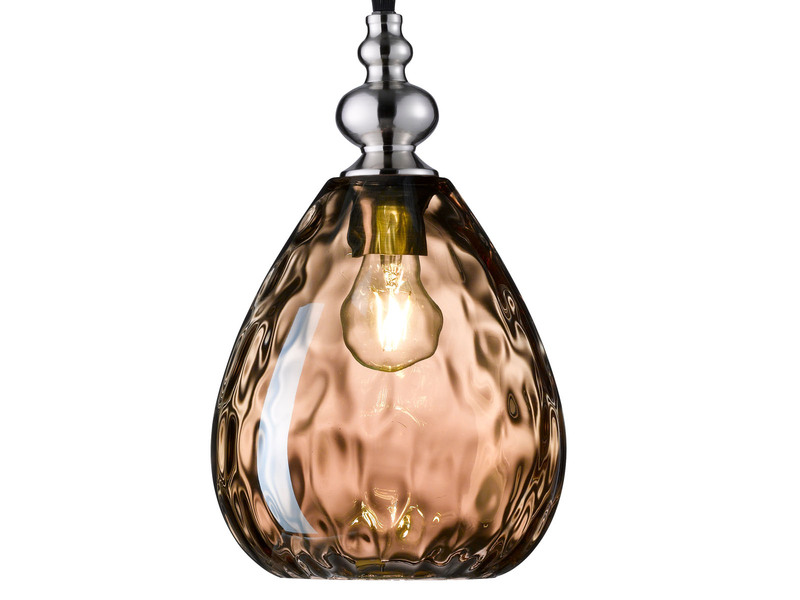 Kleine Pendelleuchte ULLER mit Glas Lampenschirm Amberfarbig, Ø 20cm