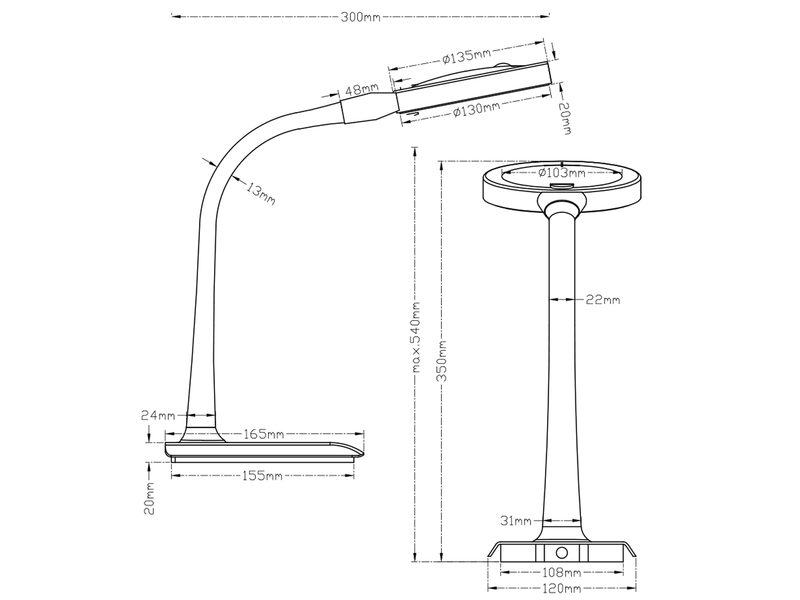 LED Schreibtischlampen 2er Set Weiß flexibel mit Lupe, 3fach Dimmer