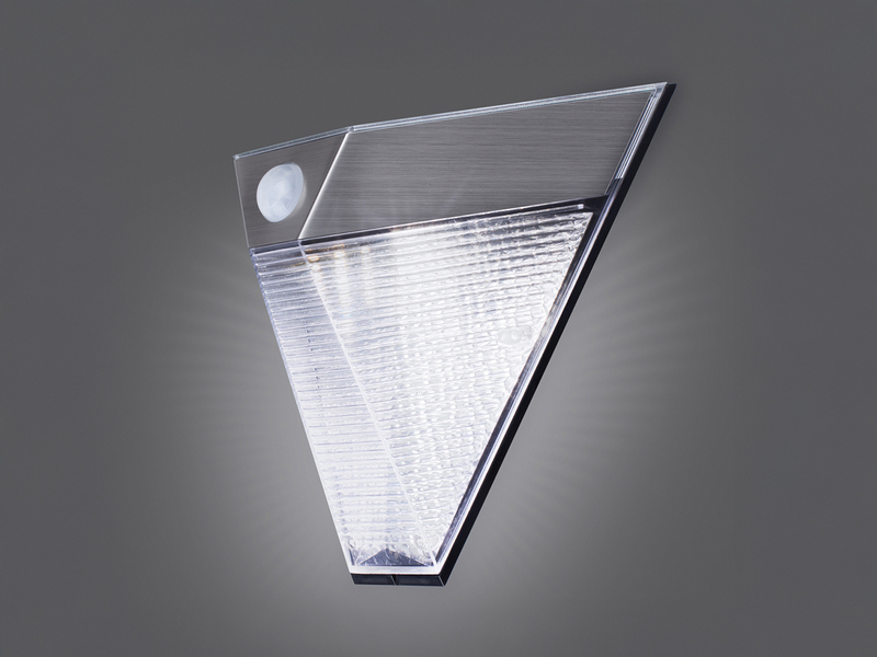 Dreieckige LED Solar Außenleuchte, Bewegungsmelder, Edelstahl, Downlight, IP43