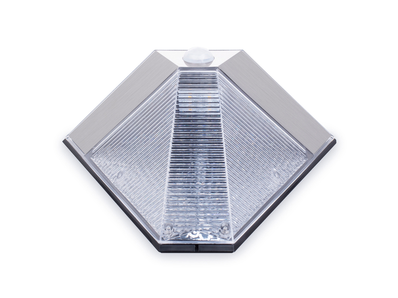 2er Set Dreieckige LED Solar Außenleuchte, Bewegungsmelder, Edelstahl, Downlight