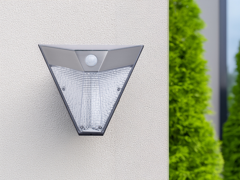 2er Set Dreieckige LED Solar Außenleuchte, Bewegungsmelder, Edelstahl, Downlight