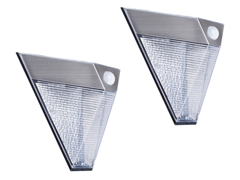 2er Set Dreieckige LED Solar Außenleuchte, Bewegungsmelder, Edelstahl, Downlight